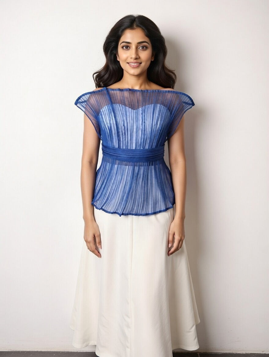 Blue Bone Dress With Belt