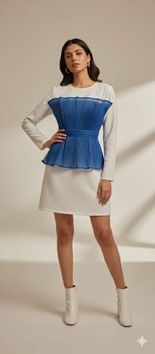 Blue Bone Dress With Belt